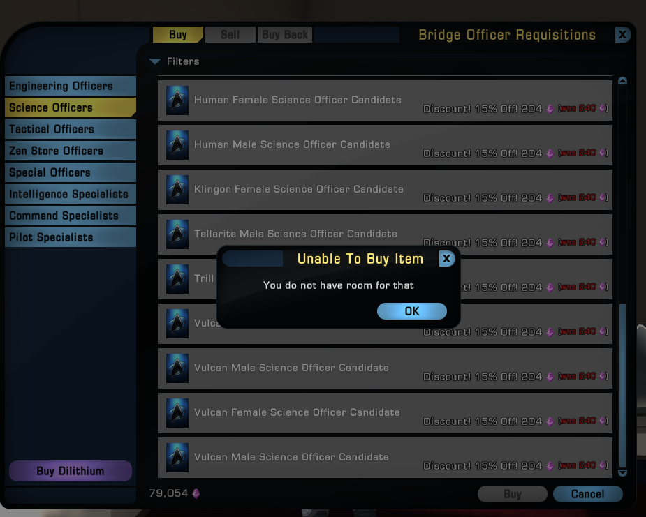 Unable to purchase Bridge Officer
